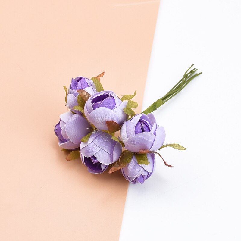 6 piezas ramo multicolor rosas de seda jarrones para decoración del hogar boda flores decorativas al por mayor guirnalda de Navidad álbum de recortes