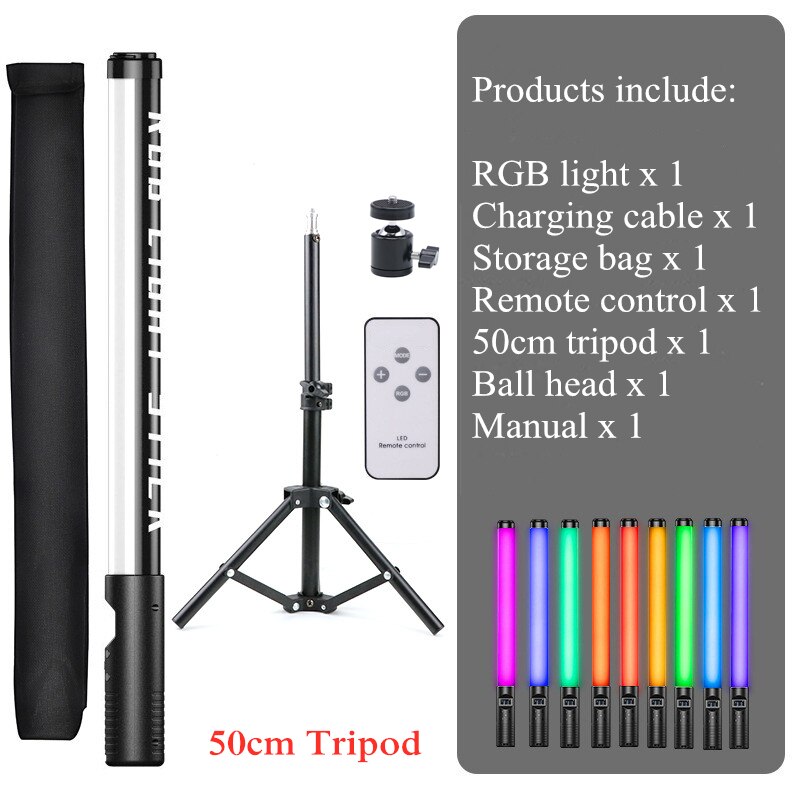 Bâton d'éclairage pour photographie, rvb, baguette portable, Rechargeable par USB, 3000-6000K, fête à domicile, remplissage de lumières, Flash LED: light-50cm tripod