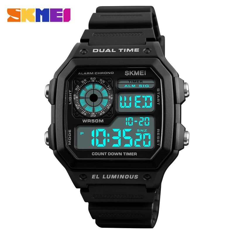 SKMEI LED Digitale Horloge Mannen Waterdicht Alarm Chronograph Heren Horloges Topmerk Luxe Sport Horloges Voor Mannen Horloges: Black