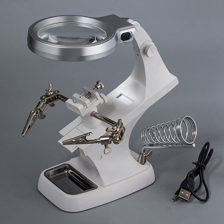 3X 4.5X aide main fers à souder support pince lumière LED avec 1 boîtes à outils loupe lentille bureau Station réparation outils