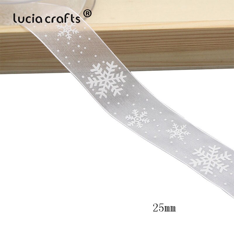 Lucia crafts 5 yard 10mm/25mm snefnug organza bånd diy bowknot indpakning til juledecorp 0303: C1 hvide 25mm
