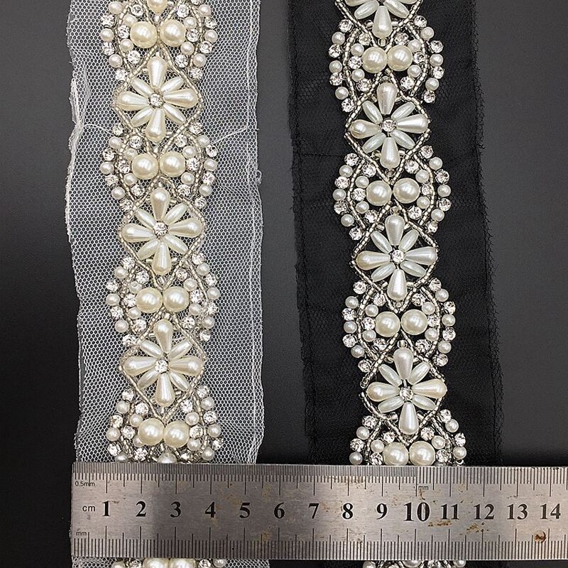 Robe en cristal strass avec des appliques de perles 3D, bricolage de vêtements à coudre, accessoires pour robe de mariée, tissu en maille