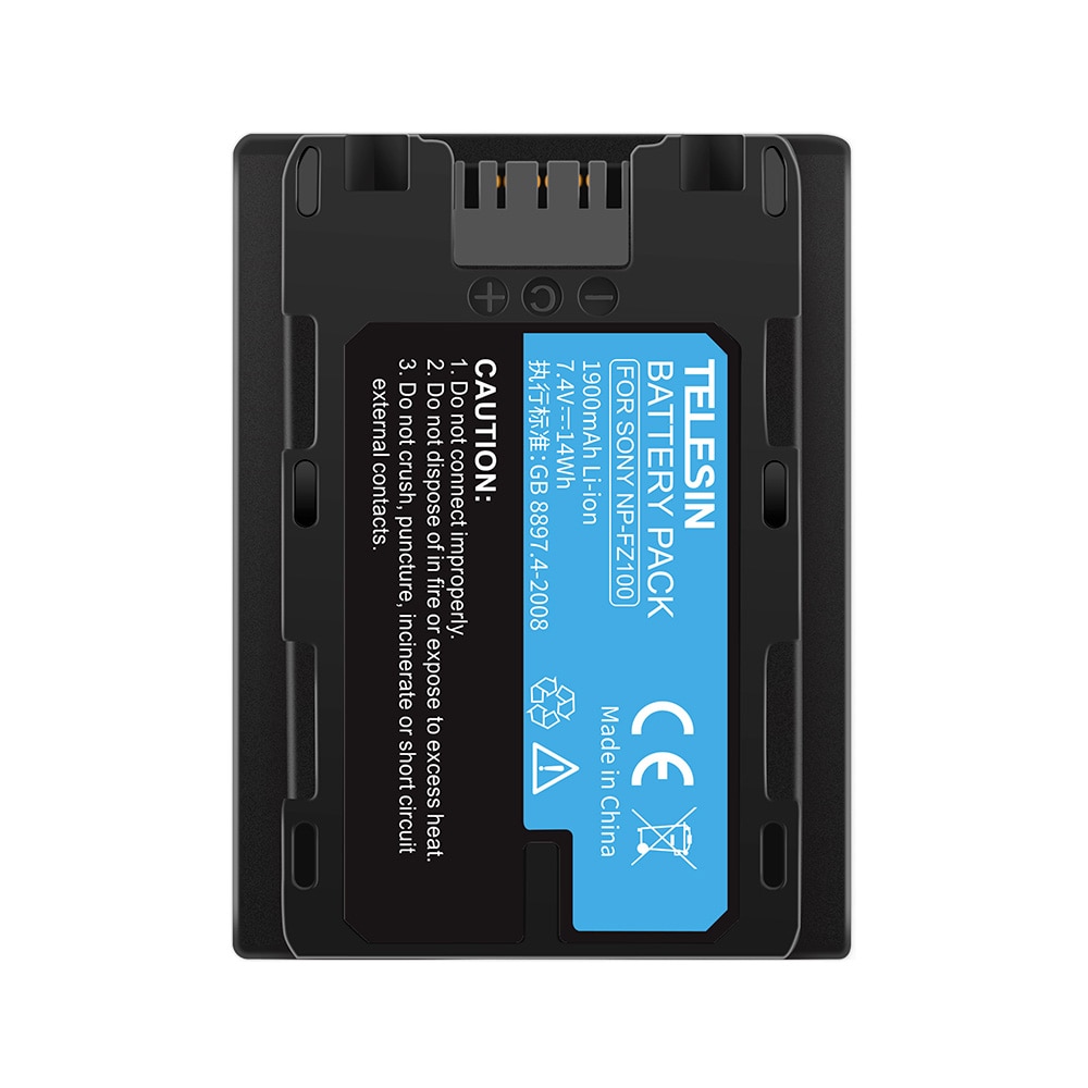Telesin 2 pack np -fz100 battery  + 3 in 1 dual slots charger sd card reader oppbevaringsboks for sony  a9 a7 m 3 a7 r 3 a7 r 4 a7r iii ilce -9