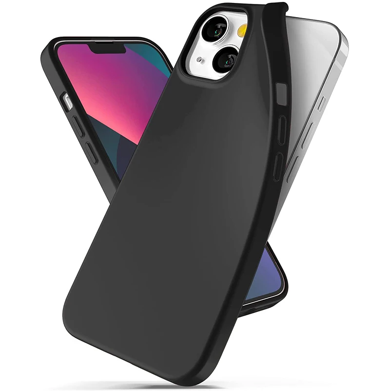 Funda suave de silicona mate ultrafina para iPhone 14 13 12 Mini 11 Pro XS Max X XR SE 3 7 8 6S 6 Plus cubierta trasera de Color negro sólido: PE