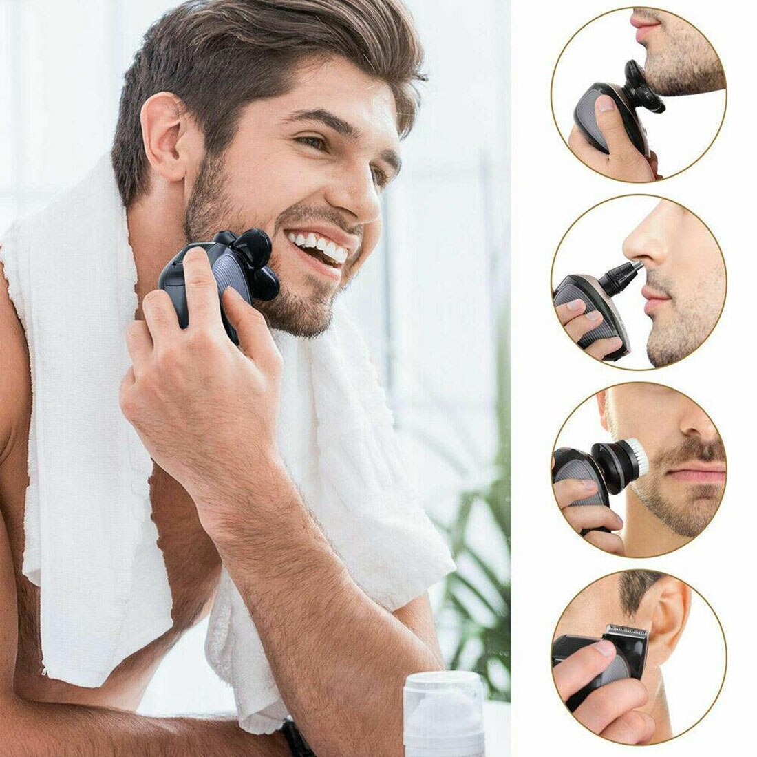 5 en 1 rasoir électrique Rechargeable 5 têtes flottantes rasoirs tondeuse à cheveux nez oreille cheveux tondeuse à barbe hommes brosse de nettoyage du visage