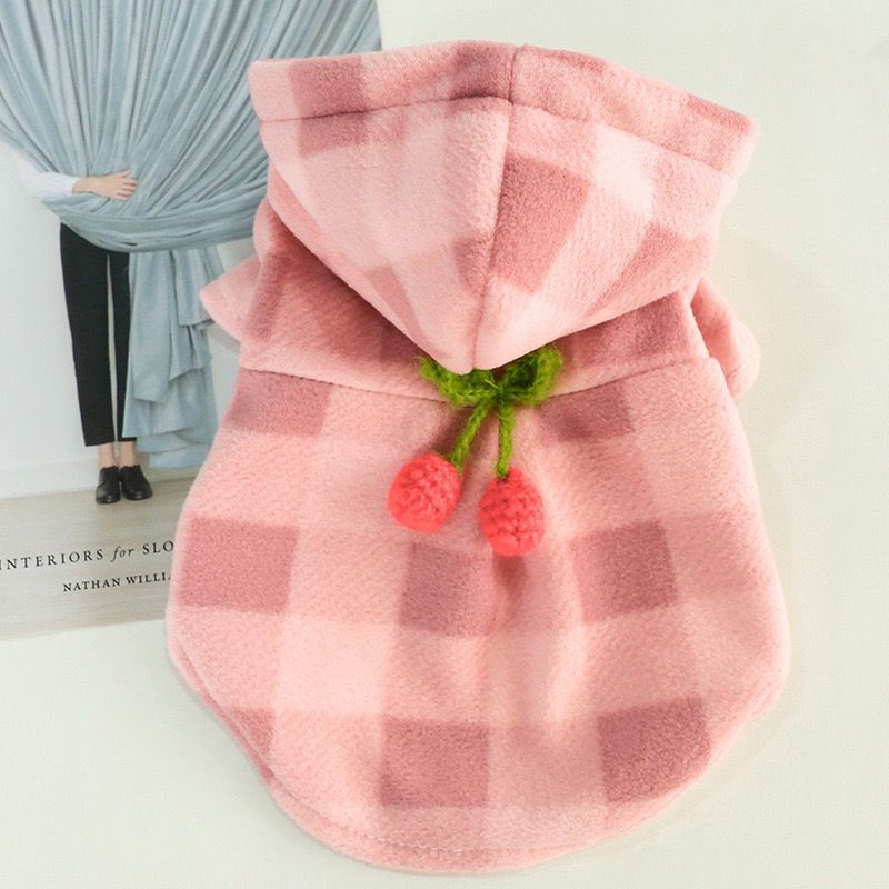 Spring/summer line of pet clothing pink check cherry coat for small dogs biped