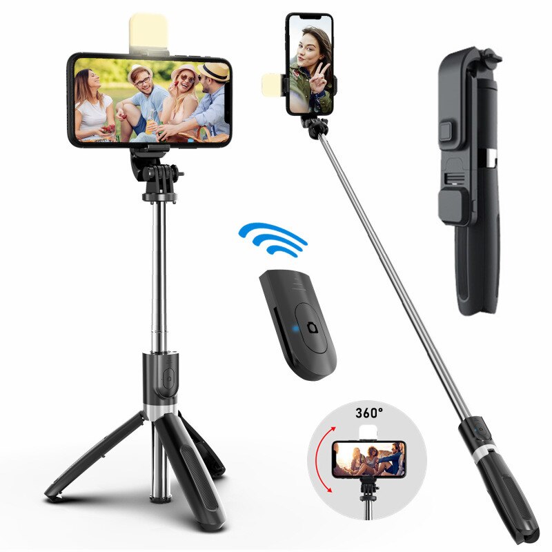 4 in 1 bluetooth-selfie-stick mit led-fülllicht, faltbarem stativ für smartphone-kamera, kabellosem, ausziehbarem monopod-selfie-stick