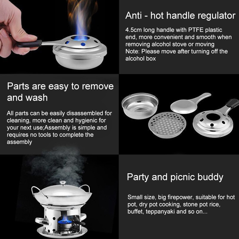 Alcohol Stove Burner Set Outdoor Picnic Camping Stainless Steel Portable Alcohol Stove Fuel Furnace Spirit Burner With Handle