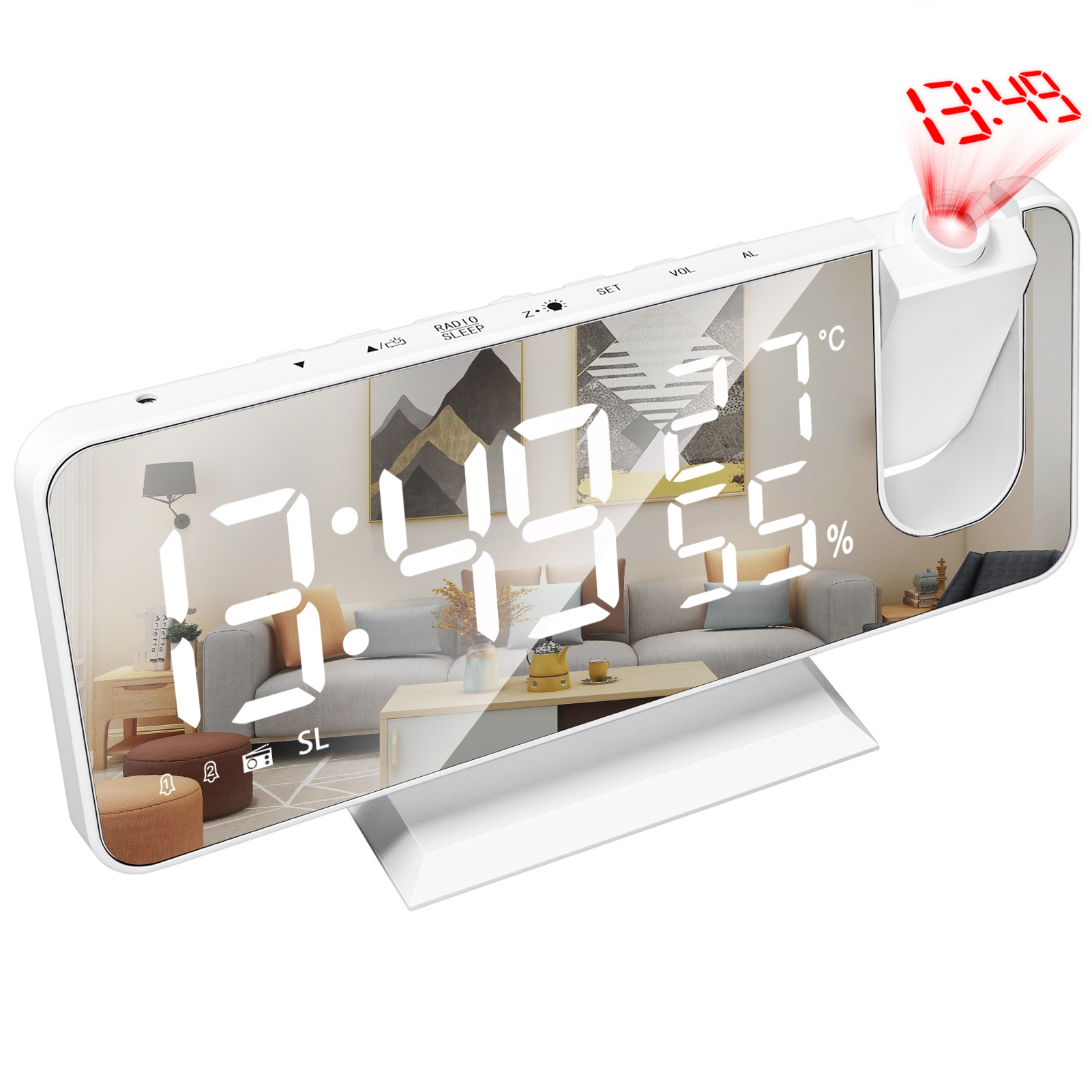 Flip Digital Clock Small Scale Table Clock Retro Flip Clock Stainless Steel Flip Internal Gear Operated Quartz Clock Home Decor: Projection-White