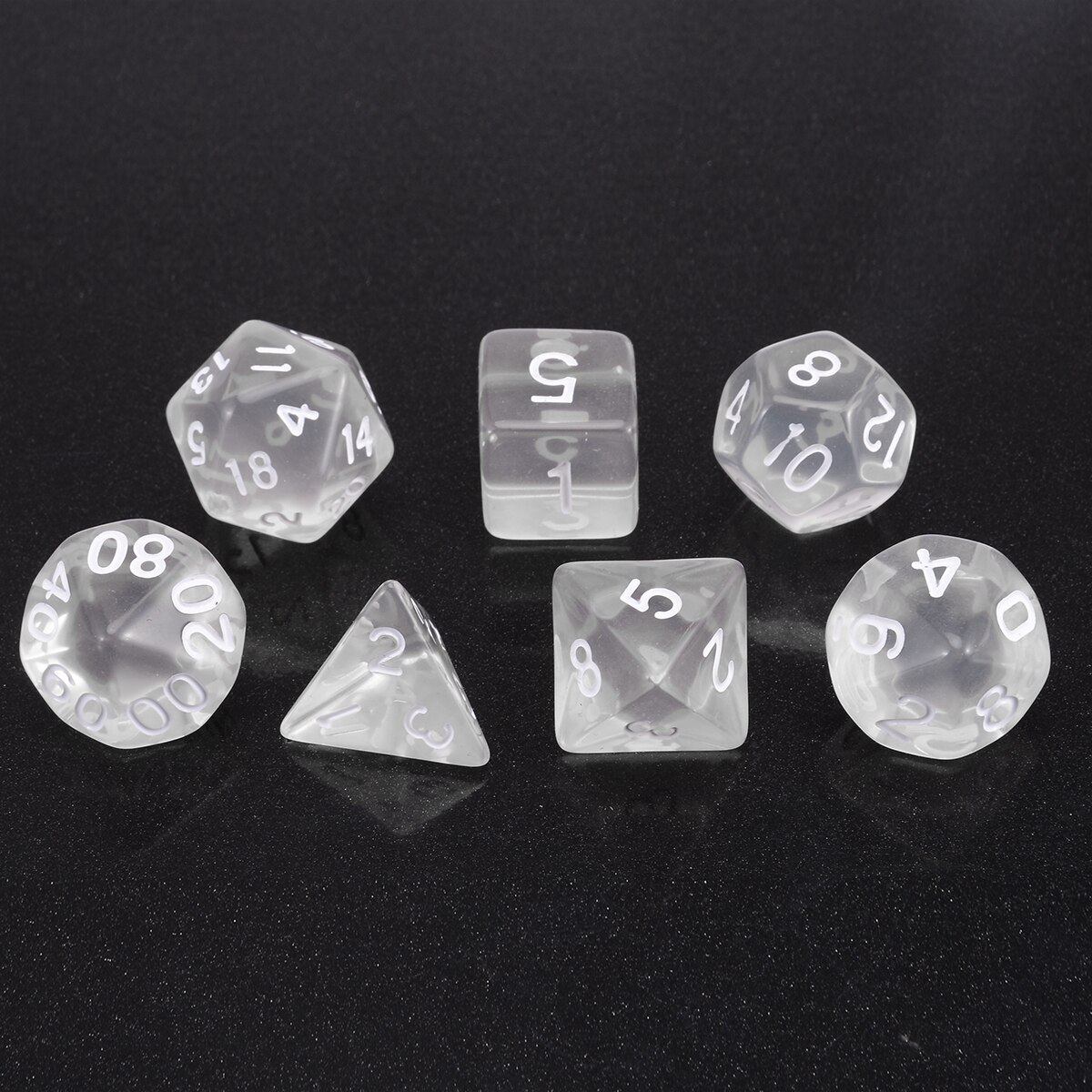 7pcs/lot White Polyhedral Transparent Dices Multi-side with Cloth Bag For RPG Game Role Playing Tools