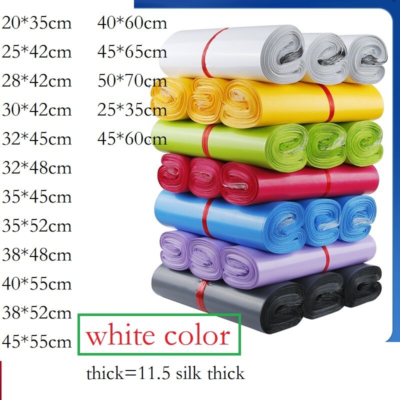 Sacs d'emballage pour boîte d'affaires, 100 pièces, sac d'expédition Express épais de couleur blanche, sacs d'emballage de stockage en plastique