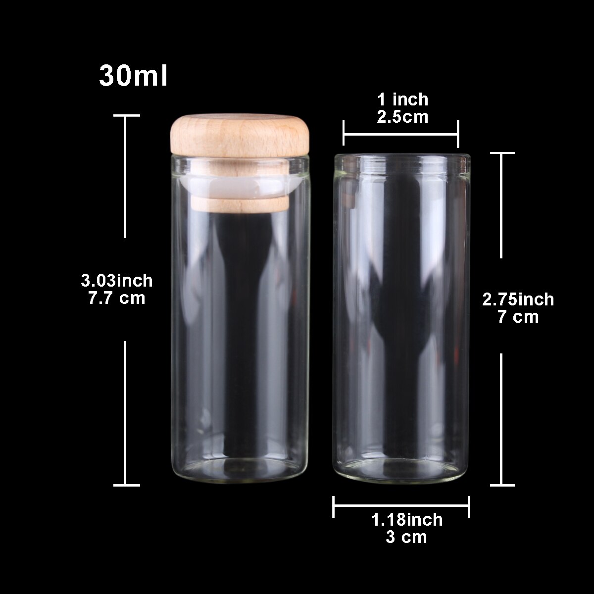 5Pcs 30Ml 30*70Mm Glazen Flessen Met Houten Caps Glazen Potten Spice Potten Glazen Flesjes Glazen schepen Voor Bruiloft Gunsten