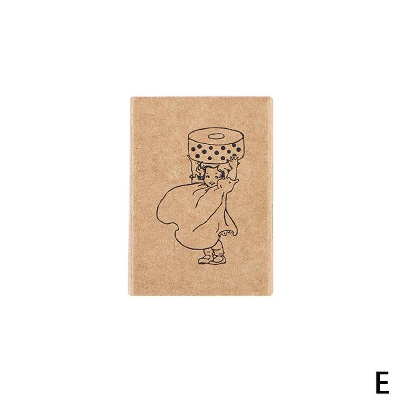 Sellos de goma madera con personajes de dibujos animados, para decoración de Scarpbooking, manualidades DIY, sellos de madera, suministros de papelería escolares: E