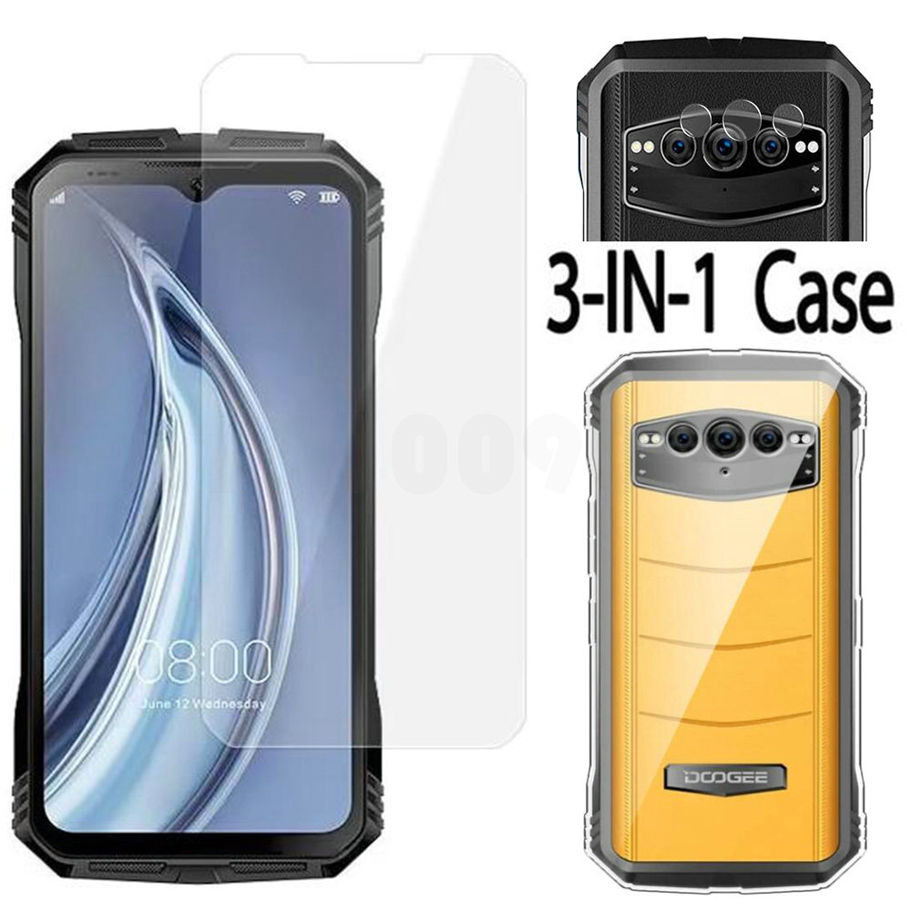 Case + Camera Tempered Glass On For Doogee S100 S100 Pro ScreenProtector Glass For Doogee V MAX V30 V30T 2.5D Glass: Glass + PET / SKY BLUE