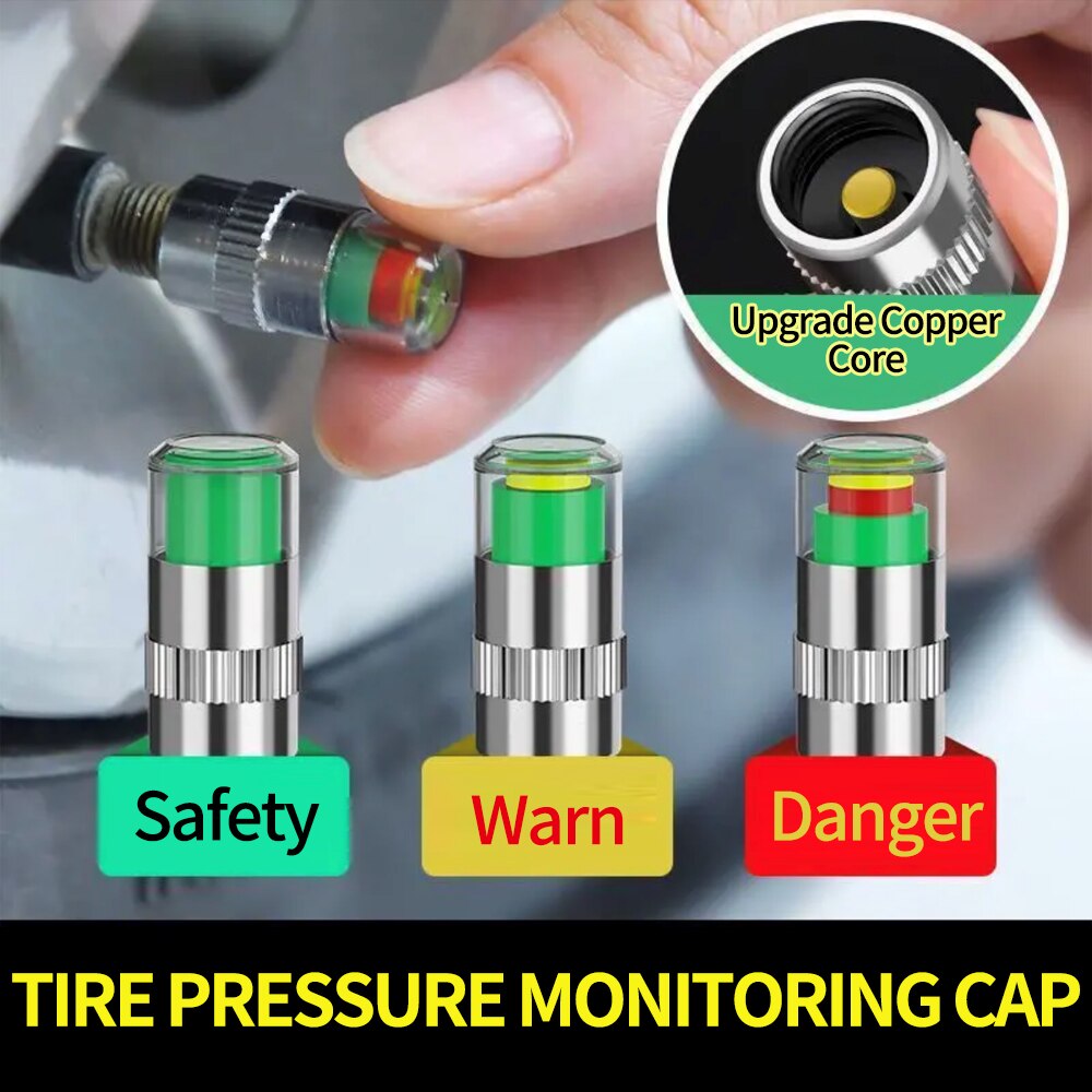 4pack Car Tire Pressure Monitor Gauge Indicator Alert 2.4Bar 36PSI Valve Caps Sensor Indicator Eye Alert Diagnostic Tools Kit
