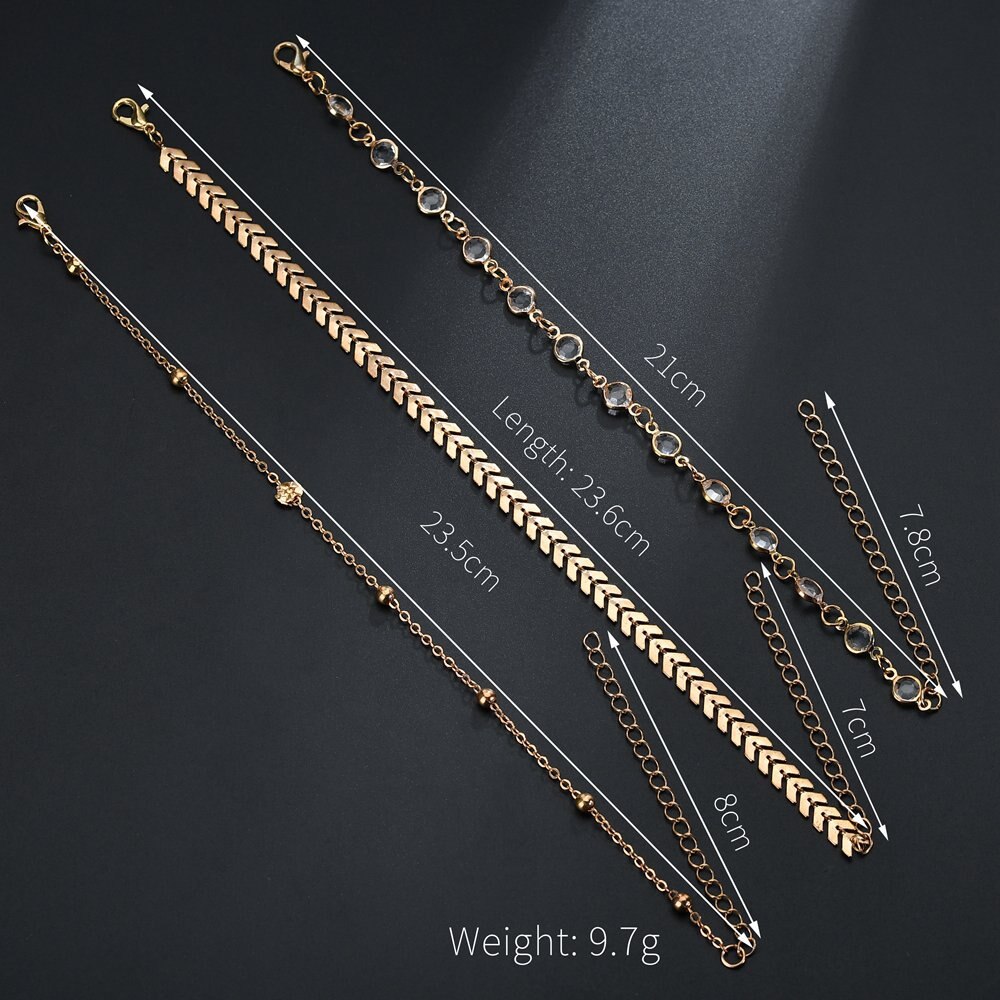 3pcs/set Multilayer Bohemian Anklets for Women Foot Anklet Vintage Summer Beach Female Charm Barefoot Sandal Leg Chain Jewelry