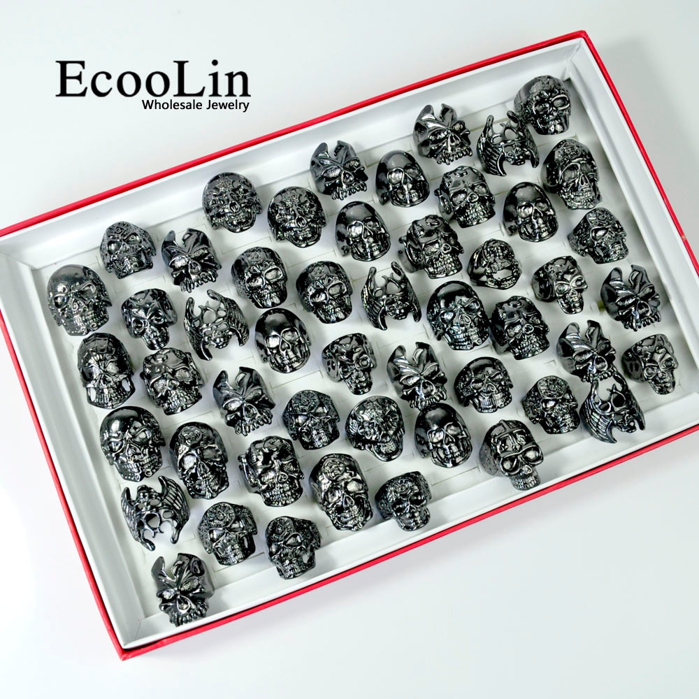 5Pcs Cool Men's Skull Skeleton Gothic Biker Rings Men Rock Punk Ring Party Favor Jewelry Lots Top LR4107