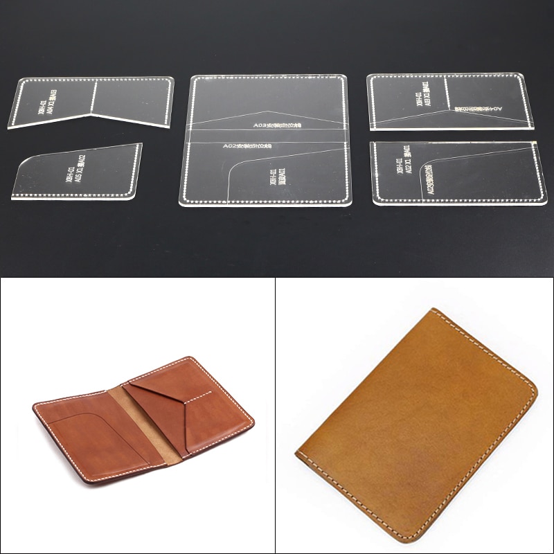 1 sæt diy læder tegnebog pas taske akryl skabelon læder håndværk syning mønster tilbehør 10*15*2cm