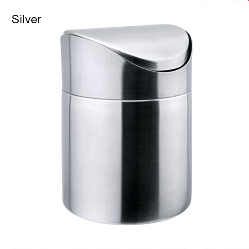 Minibasura pequeña de acero inoxidable con tapa abatible, bote de basura para escritorio, coche, oficina, cocina, K888: Silver
