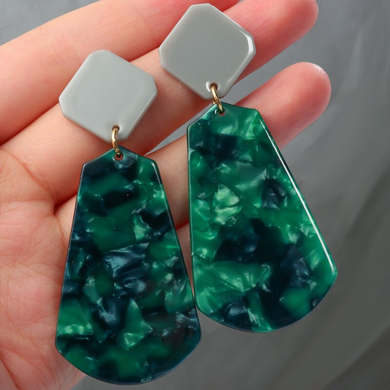 Acrylic Dangle Earrings for Women Statement Geometric Acetate Big Earring Summer Boho Women Party Jewelry: Green 500