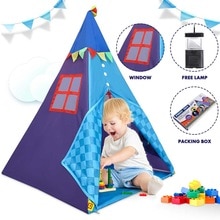 Draagbare Kids Tenten Met Tent Licht Speelhuis 1.3M Kinderen Katoenen Canvas Play Tent Wigwam Kind Little Teepee Kamer decoratie