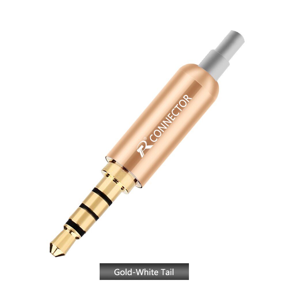 10pcs/lot Aluminum Tube 3.5mm 4 Poles Stereo Connector with Tails Gold Plated Male Plug Audio Jack 3.5mm R Connector: Gold-White Tail
