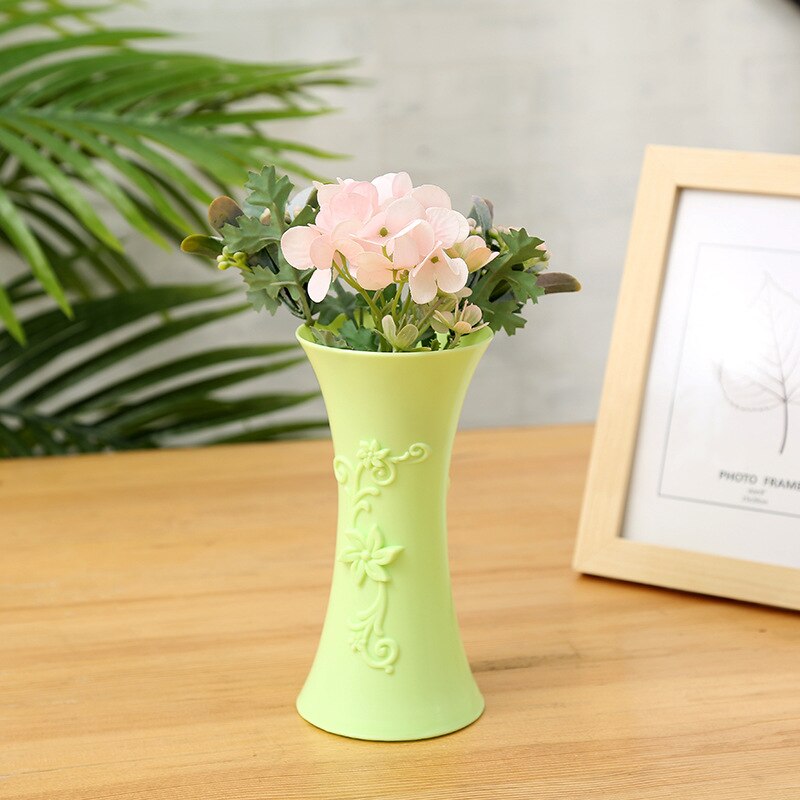 Plastic Vase Home Decoration Accessories Flower Pot Ornaments Simulation Flower Insert Anti-fall European Dry Vase: B-green