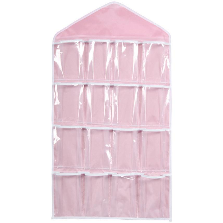 16 bolsos armário pendurado organizador sutiã roupa interior ordenação organizador saco de armazenamento parede pendurado rangement cajas organizadora: Rosa