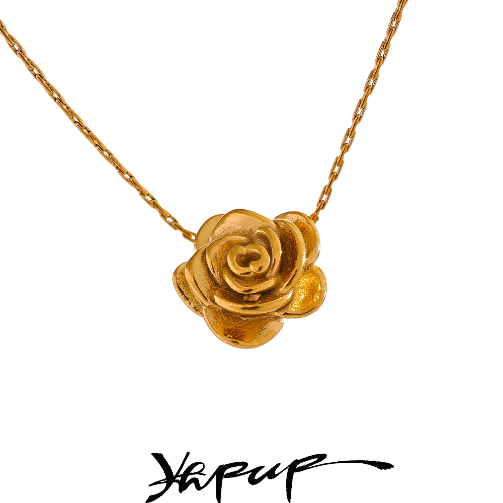 Yhpup 2024 Roestvrij Staal Stereoscopische Bloem Hanger Ketting Waterdicht 18 K Plated Mode Gouden Sieraden Vrouwen