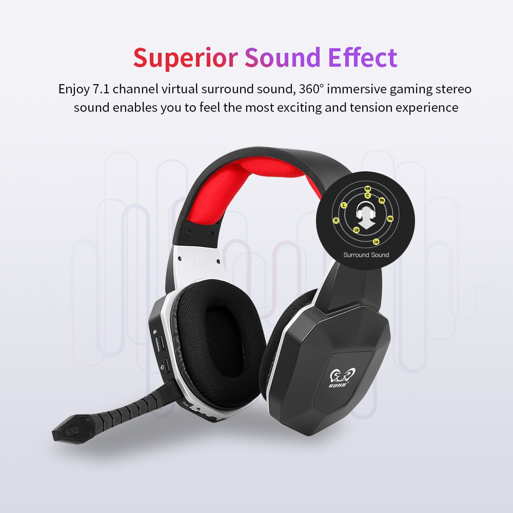 HW-N9U 2,4G kabellos Spielen Headset Virtuelle 7,1 umgeben Klang Headset mit Abnehmbare Mikrofon Ersatz für PS4/PC/Mac