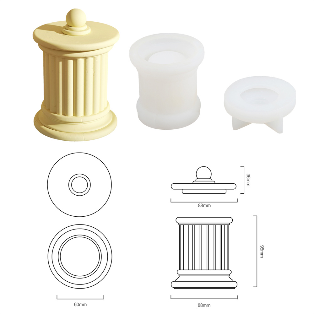 Nicole – Pot à bougie en béton avec couvercle, moule en Silicone, ciment, récipient à bougie, rond, romain, Pot de rangement en Terrazzo, outil de décoration pour la maison: Roman column shape