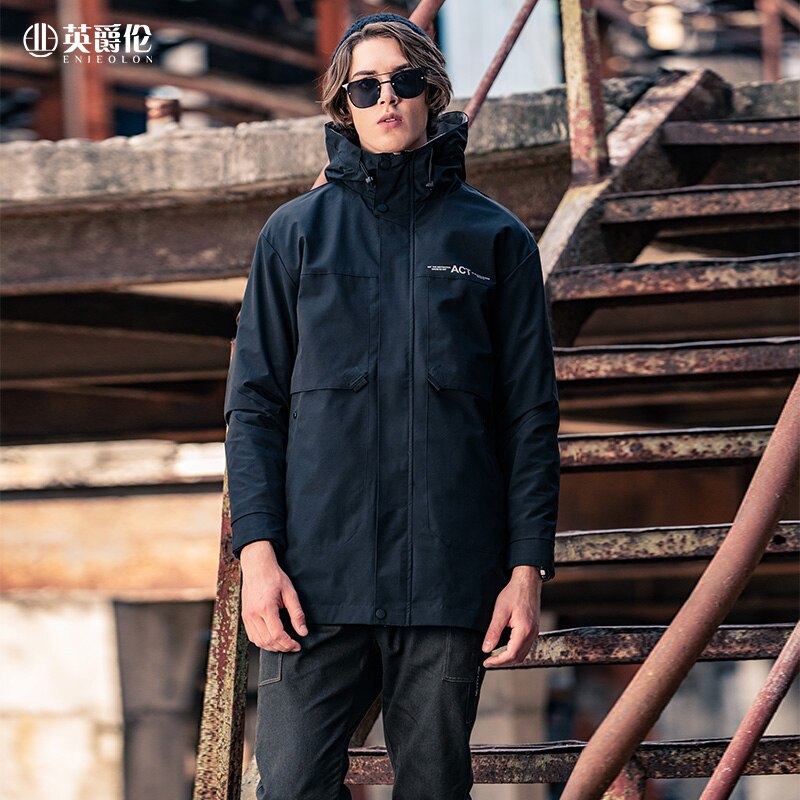 Enjeolon Men Parka Hoodies Jacket Coat Autumn Casual South Korean style Zipper Windbreaker Coat Long Trendy Men's Jackets JK