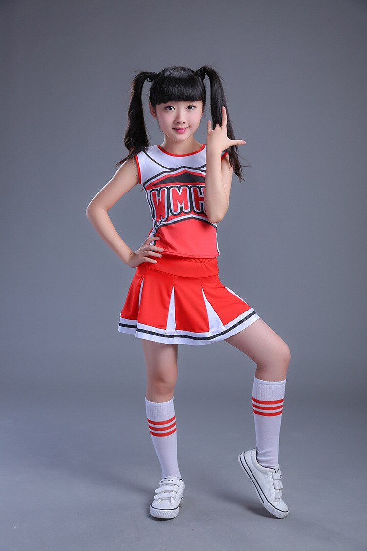 Costumi di Prestazione dei bambini Cheerleading Danza in Costume degli uomini di Cheerleader Vestiti Delle Ragazze Uniformi di Danza Ginnastica Vestiti Scuola Palestra: WHITE / 130