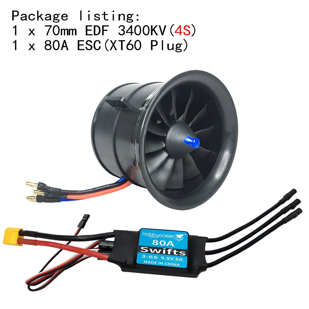 Ventilateur canalisé d'avion EDF 50mm 64mm 70mm 90mm 11/12 pales 50A ESC pour e-flite Viper RC Jet modèle d'avion pièces de rechange: Orange