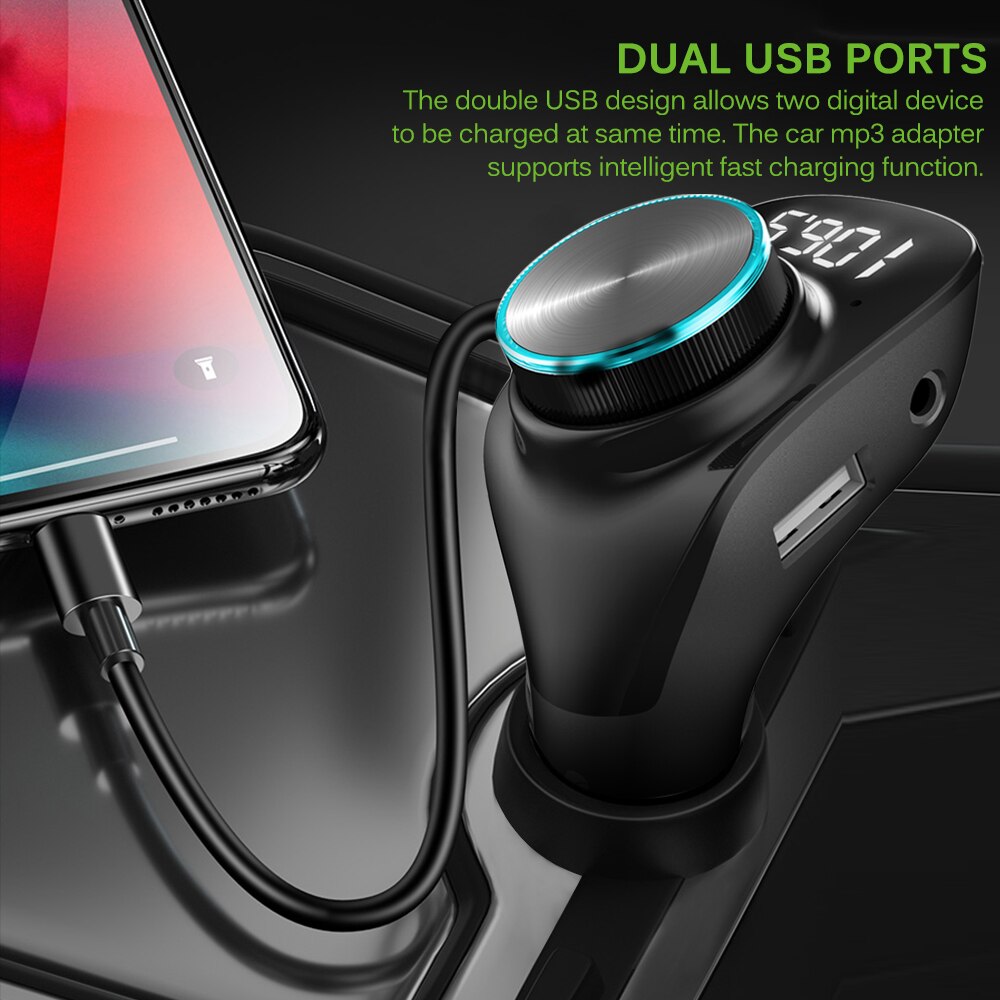 Kit de manos libres para coche, transmisor FM inalámbrico con Bluetooth, reproductor de MP3 LCD, Cargador USB 2.1A, manos libres para IPhone y Android