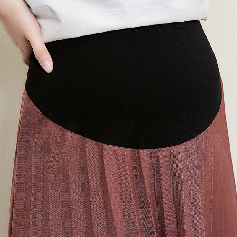 Barsel nederdele stilfuld a-line plisseret nederdel høj talje til gravide kvinder forår efterår eleganl graviditet lange nederdele