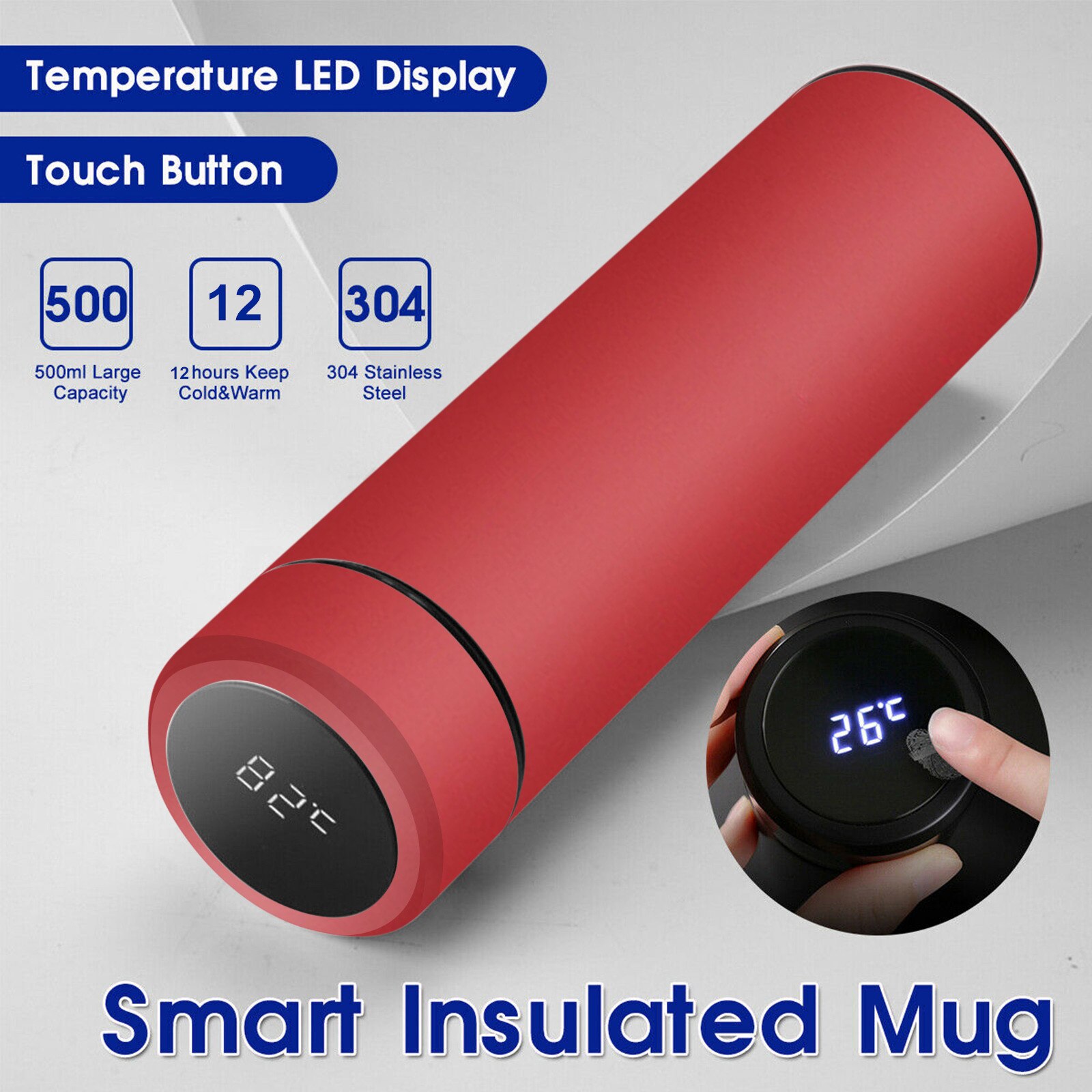 Intelligent Stainless Steel Thermos Bottle Cup Temperature Display Vacuum Flasks Travel Car Soup Coffee Mug Thermos Bottle#35: Red 