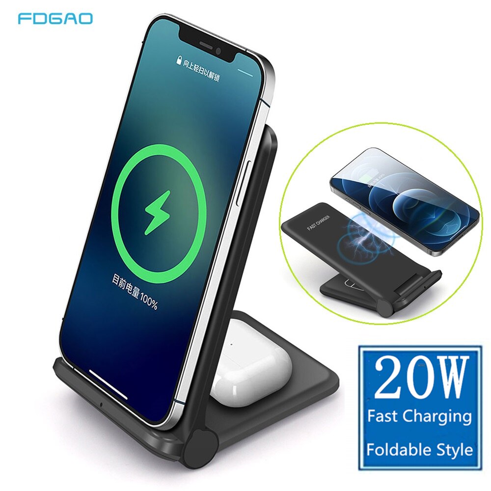 2 in 1 20W Qi Drahtlose Ladegerät Dock für Samsung S21 S20 S10 Dual Schnelle Ladestation Pad Für IPhone 12 11 XS XR X 8 Airpods Pro