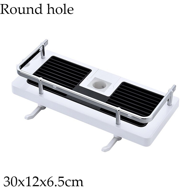 Adjustable Bathroom Pole Shower Shelf Shower Caddy Organizer Shower Head Stand Soap Shampoo Storage Rack Lifting Rod Shower Tray: Round hole