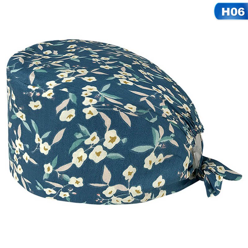 Kvinder print bomuld bandage justerbar sygeplejerske kasket med svedbånd bouffant hat mænd gorros quirofano mujer sygeplejerske uniform tilbehør: H06