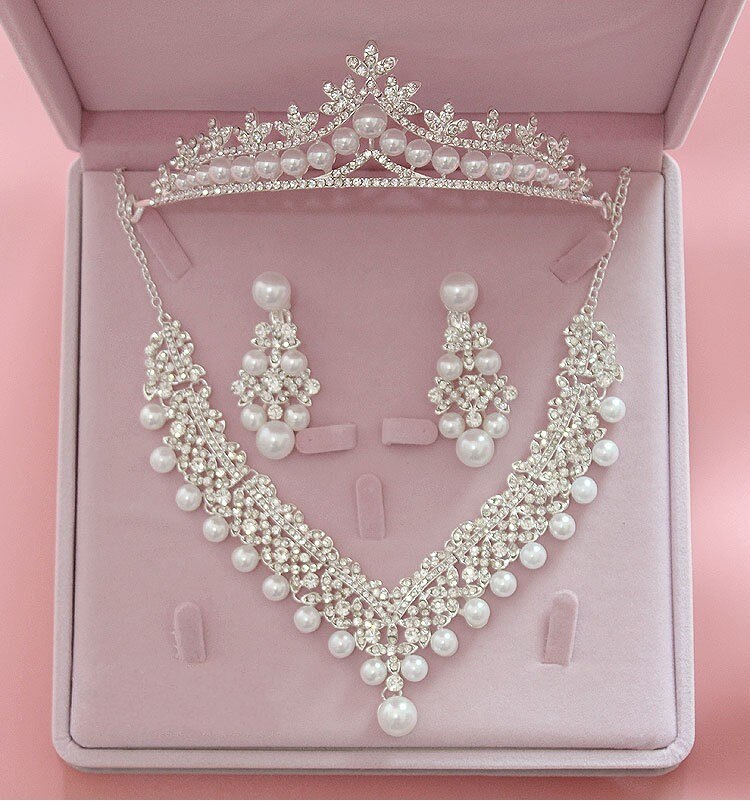 Crystal Wedding Bridal Sieraden Sets Vrouwen Tiara Kronen Bruid Earring Ketting Bruiloft Sieraden Accessoires: Style A 3Pcs Set