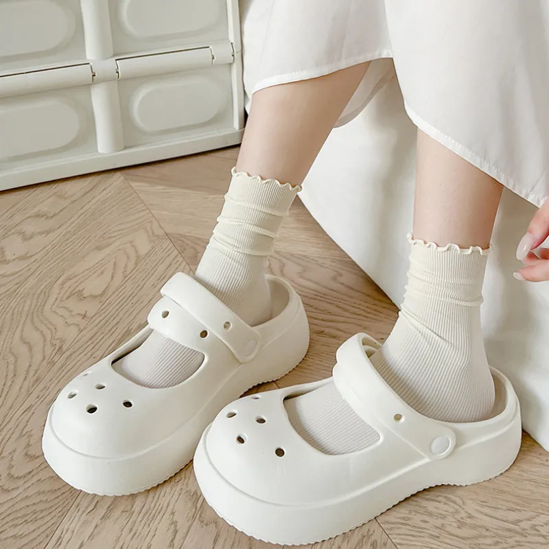 Women Ruffled Edge Bing Bing Socks Summer Ultra-thin Absorb Sweat Prevent Odor Soft Ice Velvet Harajuku Stretch Elasticity Socks: XXS / Preto