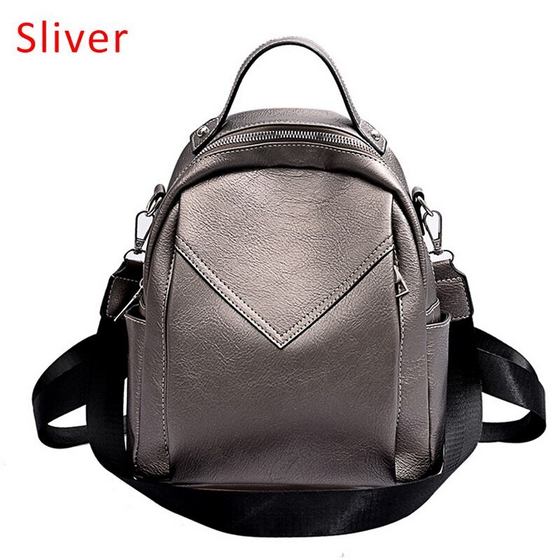 Mode Vrouwen Rugzak Anti-Diefstal Rugzak Klassieke Pu Leer Effen Kleur Rugzak Canta Schoudertas: silver2