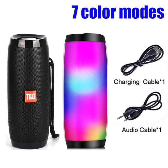 YABA Powerful Portable Speakers Bluetooth Speaker Column Wireless Speaker with LED Night Light TF FM Radio Boombox Built-in Mic: 7color modes black