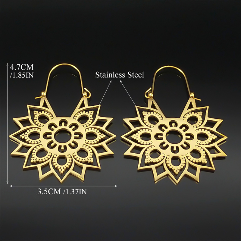 Pendientes de flor de loto de Yoga a la , pendientes de aro de acero inoxidable de Color dorado para mujer, joyería boucles d'oreilles E9360S01