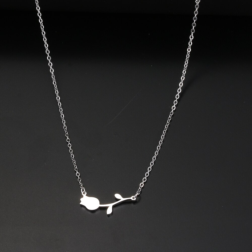 Rvs Kettingen Rose Valentines Hanger Kraag Ketting Mode Ketting Voor Vrouwen Sieraden Bruiloft Vrouw Cadeaus 1Pcs: Silver