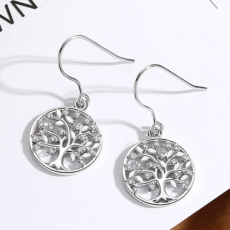 Eudora 100% 925 Sterling Silver Tree Of Life Oorbel Met Aaa Zirkoon Vrouwen Oorbellen Sieraden Cadeau Voor Meisje CYE092