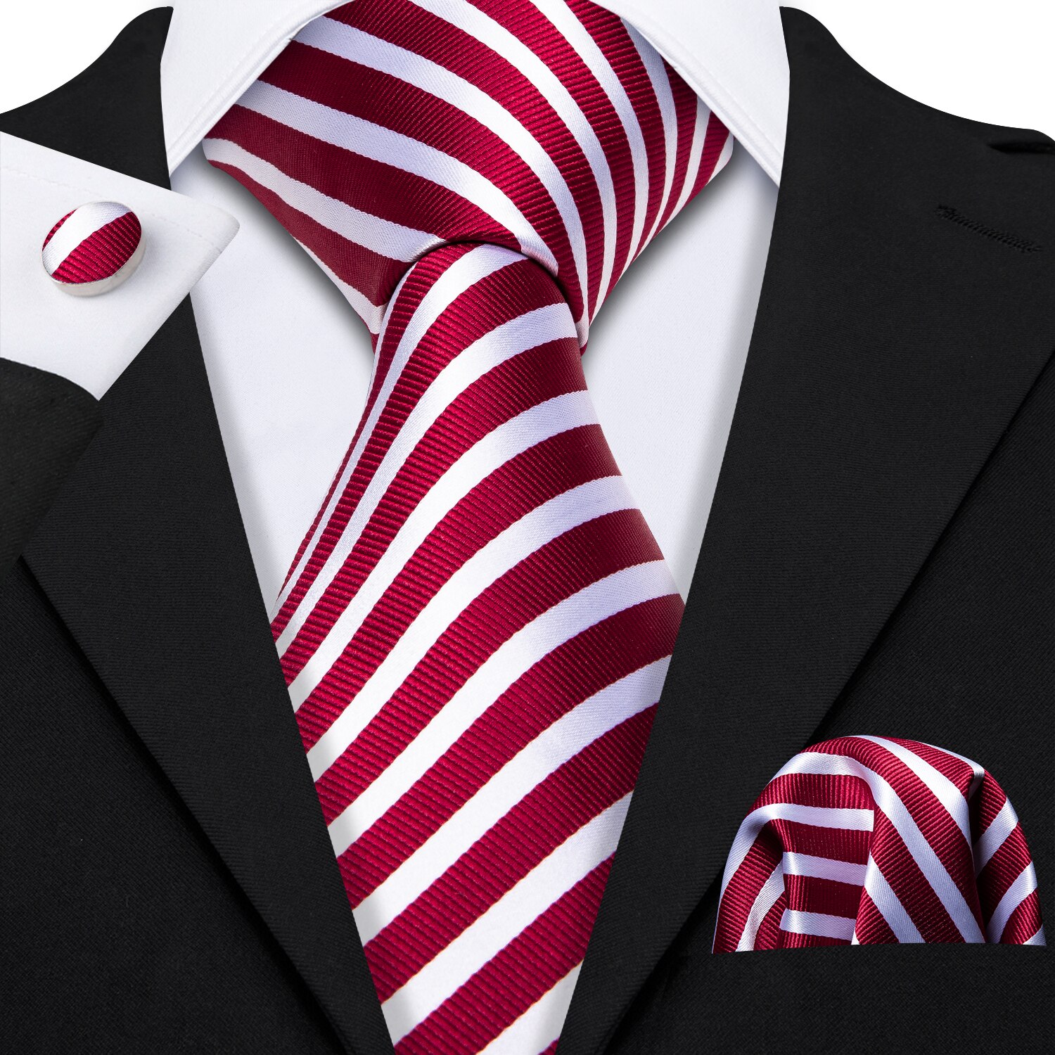 LS-585 Barry.Wang Mannen Stropdas Zijde Gestreepte Jacquard Geweven Classic Tie + Hanky + Manchetknopen Set Voor Formele Wedding Bedrijvengids Party: LS-5242