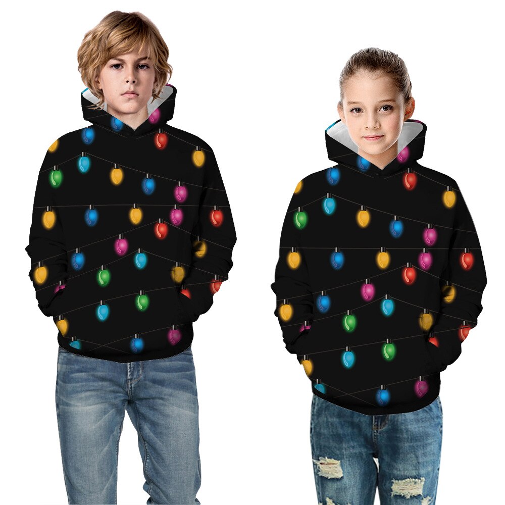 Sudadera con capucha para niños, ropa informal holgada con estampado de farol para Navidad, estilo europeo y americano, otoño e invierno,