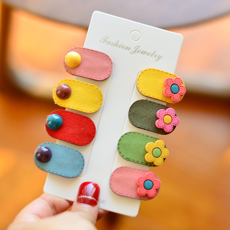 Girls Cartoon Animal Snap Hair Clips 8pcs/Set Suede Hairpins Kids Beads Small Barrettes Toddlers Child Hair Accessories